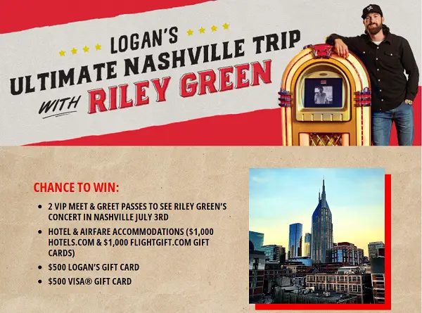 Logan’s Roadhouse Riley Green Concert Tickets Giveaway: Win A Trip & Free Gift Cards