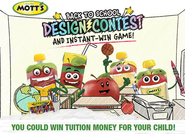 Back To School Mott’s Design Contest: Instant Win $10K Free Tuition Grant & More (100 Prizes)
