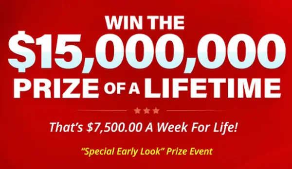 PCH Sweepstakes: Win $15,000,000.00 or $7,500.00 A-Week-for-Life