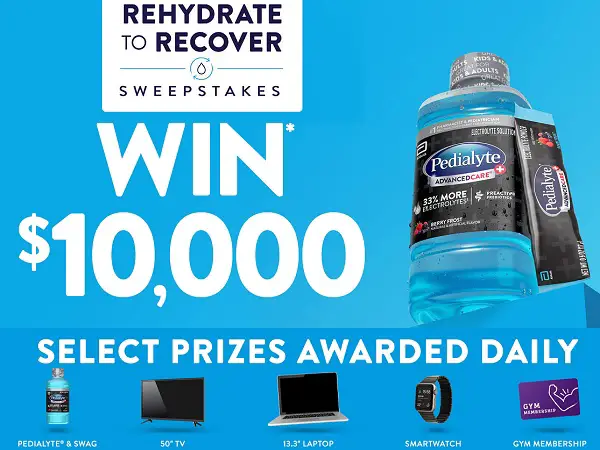 Pedialyte Rehydrate to Recover Sweepstakes: Win $10000 Cash & 200+ Instant Win Prizes