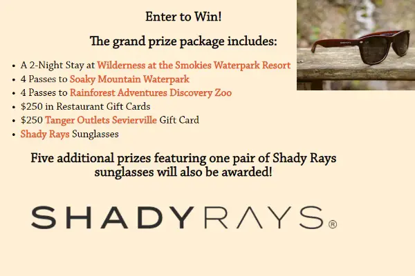 Sevierville Resort Vacation Giveaway: Win A Trip & Shady Rays Sunglasses