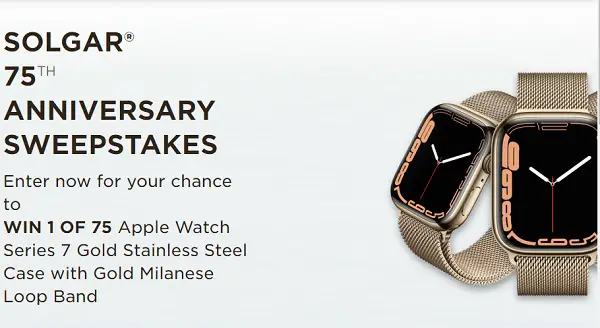 Solgar 75th Anniversary Sweepstakes: Win Free Apple Smart Watch Series 7 (75 Winners)