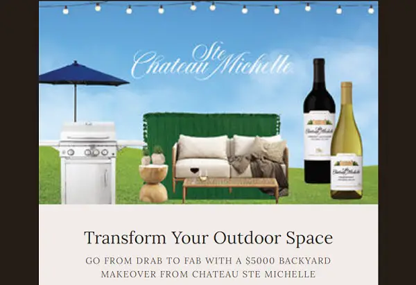 Ste Michelle Backyard Makeover Sweepstakes: Win $5,000 Cash (3 Winners)