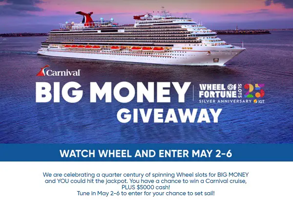 Wheels Of Fortune Big Money Week Giveaway: Win A Carnival Cruise Vacation