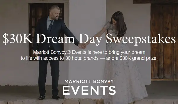 Marriott $30K Dream Day Sweepstakes: Win $30000 Cash for Wedding or Honeymoon!