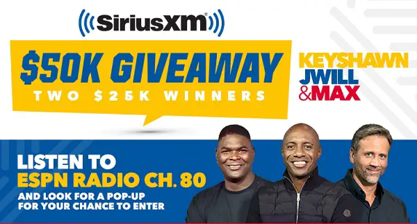 SiriusXM ESPN $50K Free Cash Giveaway (2 Winners)