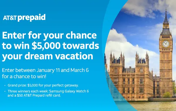 AT&T Prepaid Sweepstakes: Win $5000 For Dream Vacation or Weekly Prizes