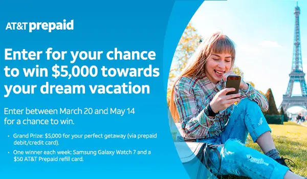 AT&T Prepaid Sweepstakes: Win $2500 For Dream Vacation or Weekly Prizes