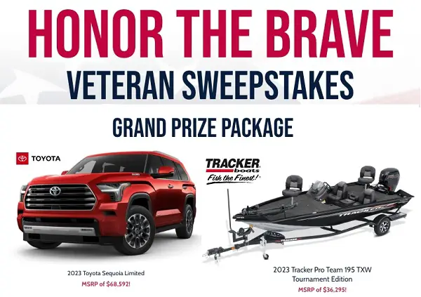 Bass Pro Shops/Cabela’s Veterans Day Sweepstakes: Win Toyota Truck and Tracker Boat!