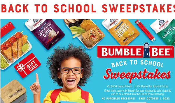 Bumble Bee Back To School Sweepstakes: Instant Win Free Gift Cards & A Lunch Box Package