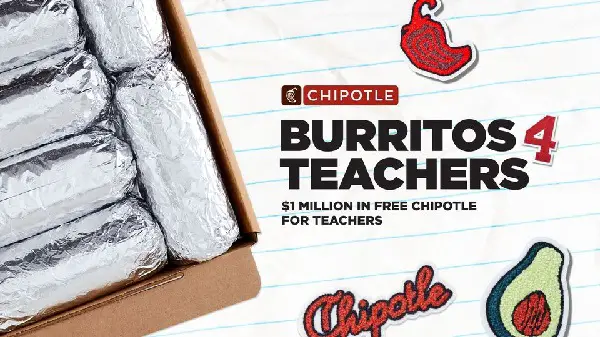 Chipotle Burritos 4 Teachers Sweepstakes: Win Free Burritos Packages (2000 Winners)
