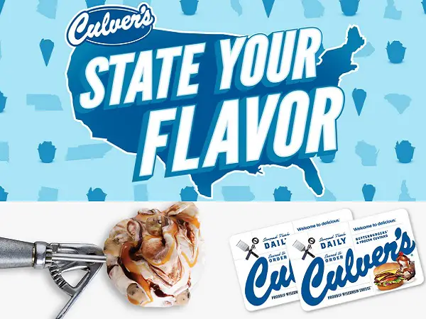 Culver’s State Your Flavor Sweepstakes: Win $250 Gift Card and Free Ice Cream Coupon!