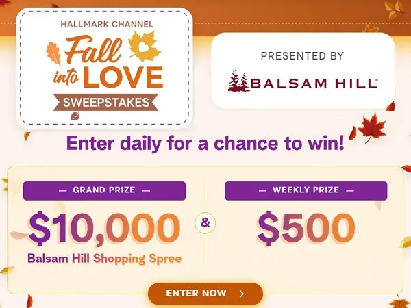 Hallmark Channel Fall Into Love Sweepstakes: Win Up To $10k Balsam Hill Shopping Spree