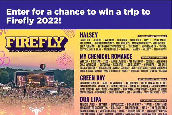 Firefly 2022 SiriusXM Sweepstakes: Win A Trip & Free VIP Tickets