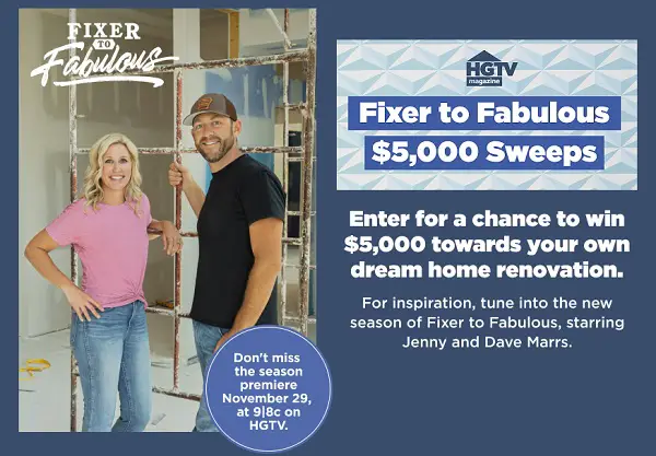 HGTV Magazine Fixer to Fabulous Sweepstakes: Win $5000 Cash