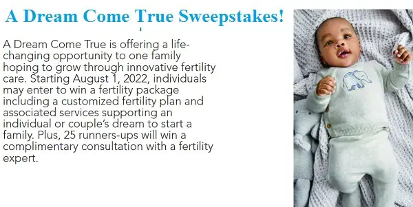 Inception Fertility A Dream Come True Sweepstakes (26 Winners)