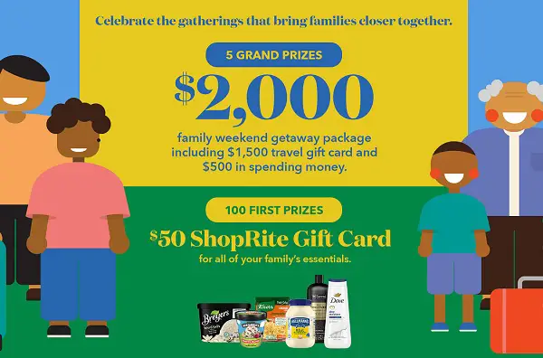 Juntos Family Sweepstakes: Win Weeked Getaway or A $50 ShopRite Gift Card (105 Winners)!