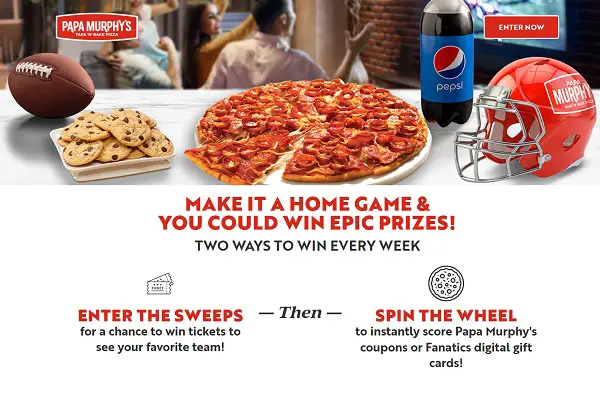 Papa Murphy Home Game Sweepstakes: Instant Win NFL Tickets & Free Gift Cards