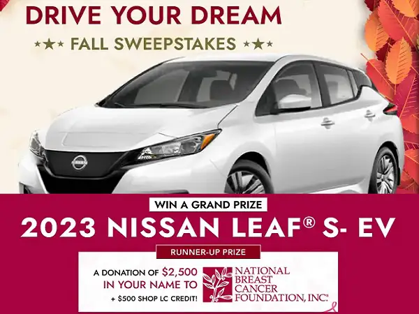 Win 2023 Nissan LEAF S-EV and $500 Shop LC Gift Card!