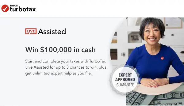 TurboTax Intuit $100K Cash Sweepstakes: Win Cash & Free TurboTax Live Assisted