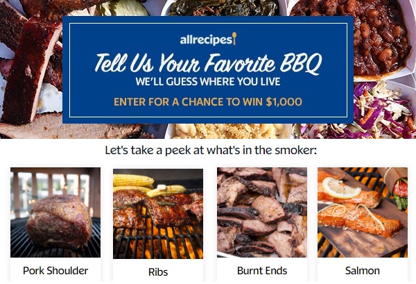 AllRecipes BBQ Quiz Sweepstakes: Win $1000 Cash!