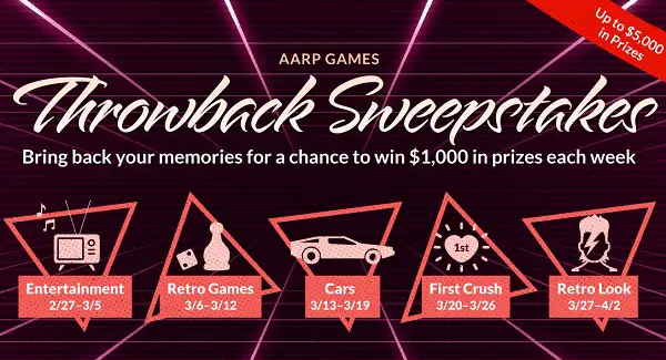 AARP Games Throwback Giveaway: Win $1,000 Cash Prize (Weekly Prizes)