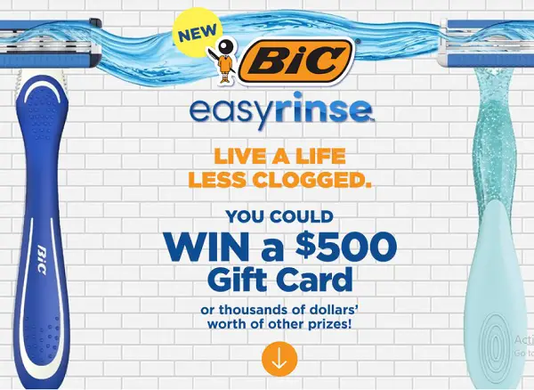 BIC EasyRinseTM Razor Instant Win Game: Win Free Gift Cards! (745 Winners)