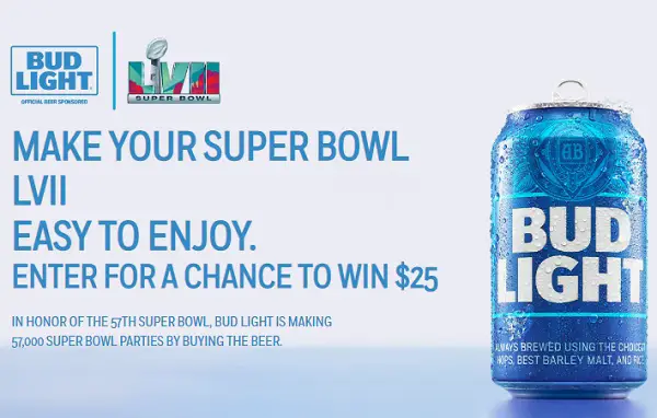 Bud Light Super Bowl LVII Giveaway: Win $25 Paypal or Venmo Cash (425 Winners)
