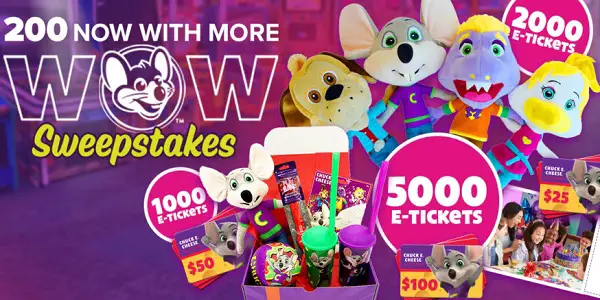 Chuck e. Cheese Wow Sweepstakes: Win Ultimate FUN Birthday Party for 200 guests (200 Prizes)