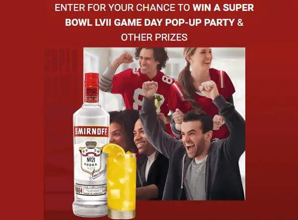 Smirnoff Super Bowl Sweepstakes: Win Big Game Party for 20 Guests (2 Winners)