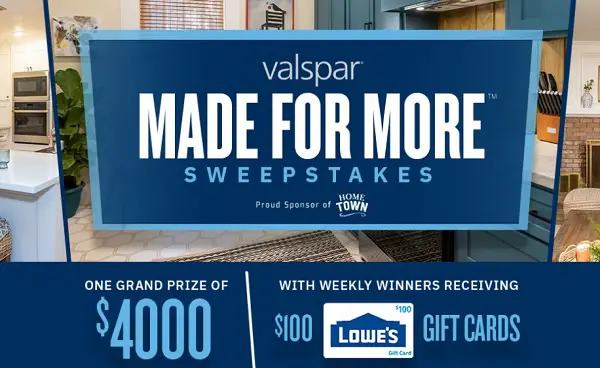 HGTV.com Valspar Made for More Sweepstakes: Win $4000 Cash + Weekly $100 Gift Cards!