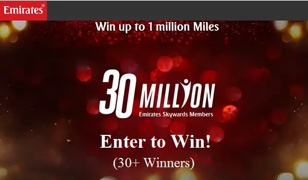 Emirates 30 Million Celebration Promotion: Win One Million Free Skywards Air miles