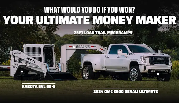 Own Boss Supply GMC Truck Sweepstakes – Win a 2024 GMC 3500, Track Loader, Trailer & $20K!