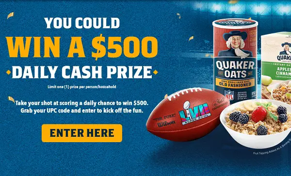 Quaker Touchdown Instant Win Game: Win $500 Cash Daily (42 Winners)