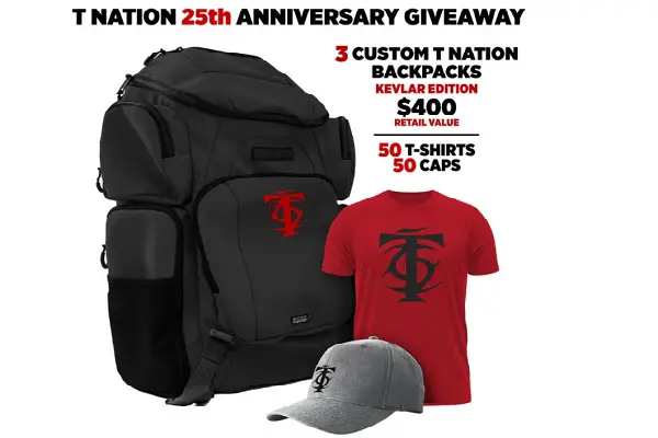 T Nation 25th Anniversary Giveaway: Win Free Backpacks, T-shirt And Cap!