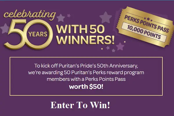 Puritan's 50th Anniversary Giveaway: Win Free Supplements and Vitamins (50 Winners)