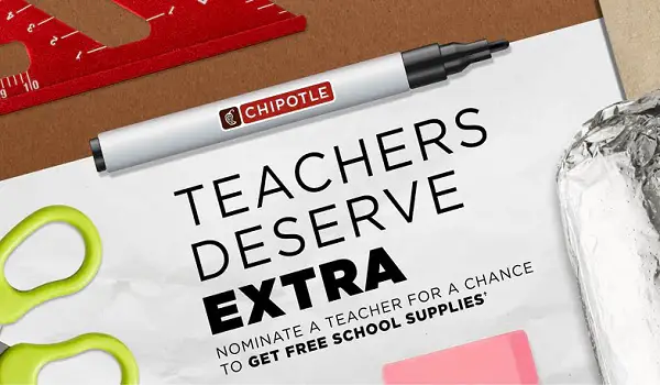 Chipotle Teachers Deserve Extra Promotion: Win a Free Classroom Kits! (377 Winners)