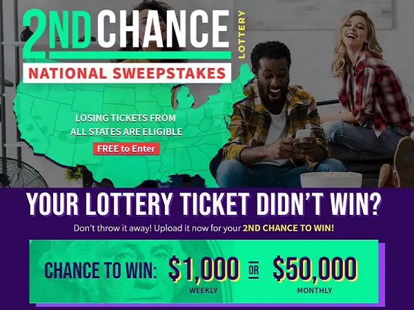 2nd Chance Lottery Tickets Sweepstakes: Win $50000 Monthly Cash or $1000 Weekly Cash!