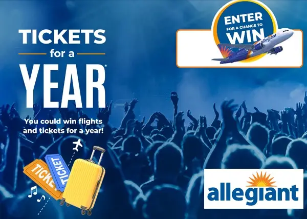 Allegiant Air Tickets for a Year Giveaway: Win $1,500 Ticketmaster Gift Card & Free Travel Vouchers