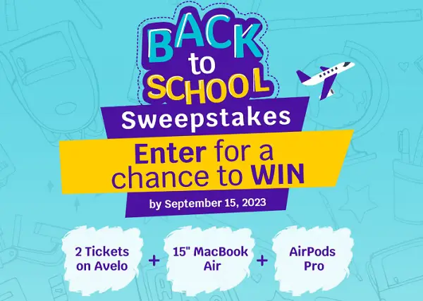 Avelo Back to School Sweepstakes 2023: Win Macbook Air, Airpods and Two Airline Tickets!