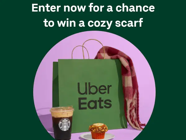 Uber Eats Best Fall Ever Sweepstakes: Win a Maroon and White Checkered Scarf! (13025 Winners)