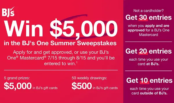 BJ's One Summer Sweepstakes: Win $150000 in BJ’s Wholesale Gift Card! (Weekly Winners)