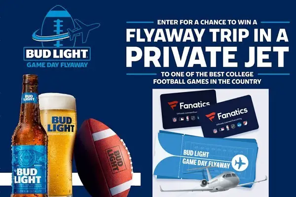 Bud Light College Football Game Day Flyaway Sweepstakes and Instant Win Game (1000+ Prizes)