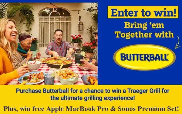 Butterball Sweepstakes: Win Traeger Ironwood Grill, Free Apple MacBook Pro & More