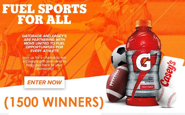 Gatorade Fuel Sports for All Instant Win Game: Win Casey's Gift Cards for Free! (1500 Winners)