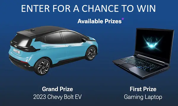 Win 2023 Chevy Bolt EV or Gaming laptop!
