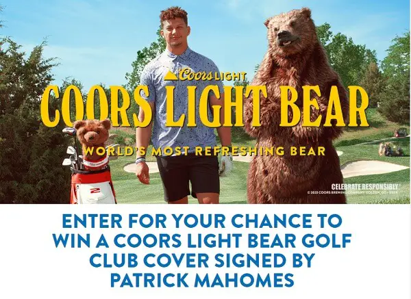 Coors Light Bear Sweepstakes: Win Free Golf Club Cover Signed By Patrick Mahomes (100 Prizes)