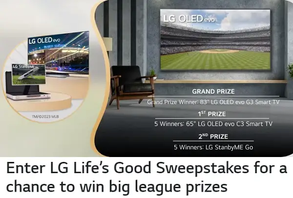 LG Life’s Good Sweepstakes: Win Free LG OLED TV or StandbyMe Go! (11 Winners)
