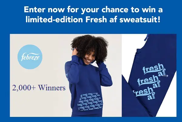 Fresh as Febreze Merch Giveaway: Win a $100 Gift Card & Free Sweat Suits (2,000+ Winners)