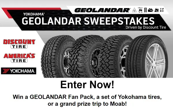 Geolandar Sweepstakes: Win a Trip to Utah, $500 Cash Prize, Free Sets of Tires & More